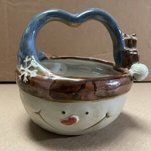Vintage 7" Christmas Snowman Ceramic Basket w/Handle - JCPenney‎ Home Collection